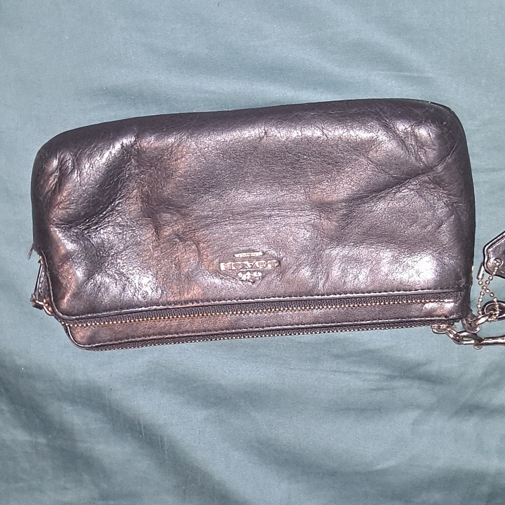Coach black leather wristlet